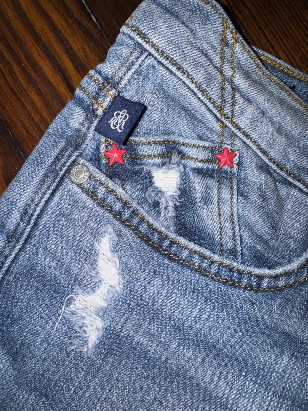 Rock & Republic Ripped Shorts USA Red Stars Studded Size 14